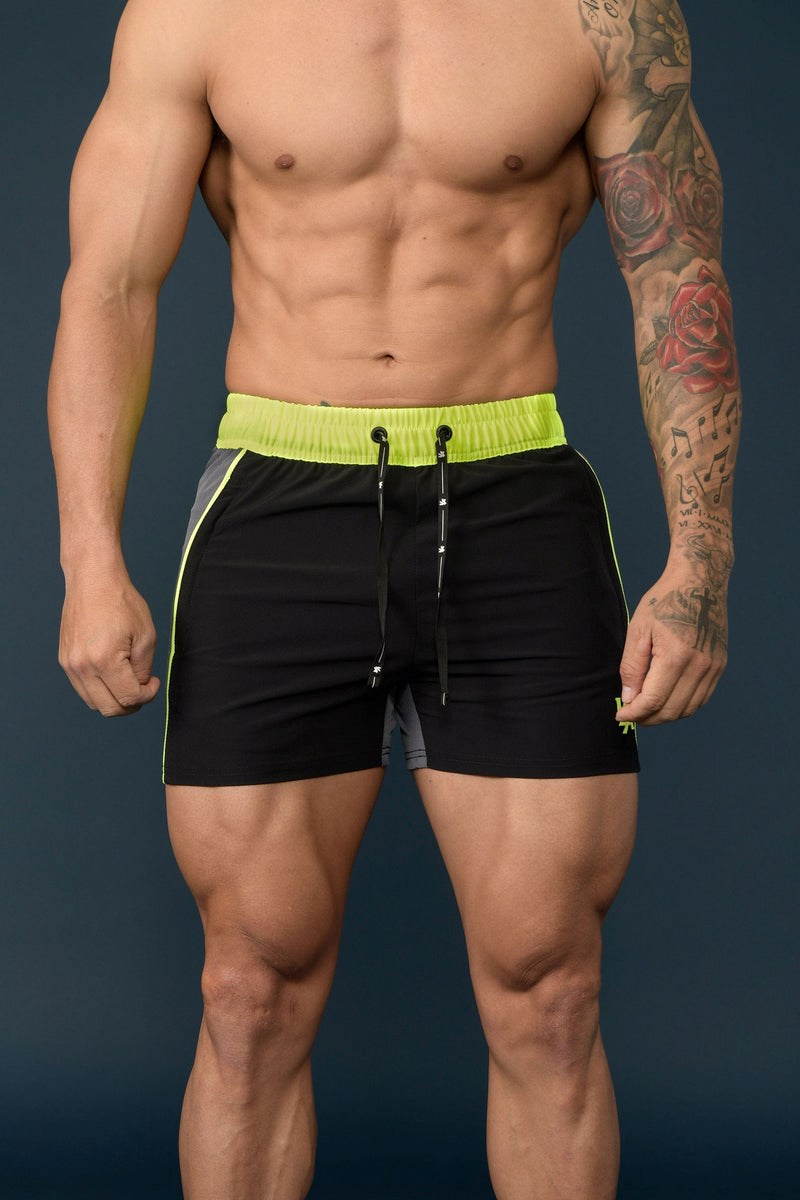 YoungLA 101 Bodybuilding Lyhyt Shorts Black/Neon | SYGEW1634