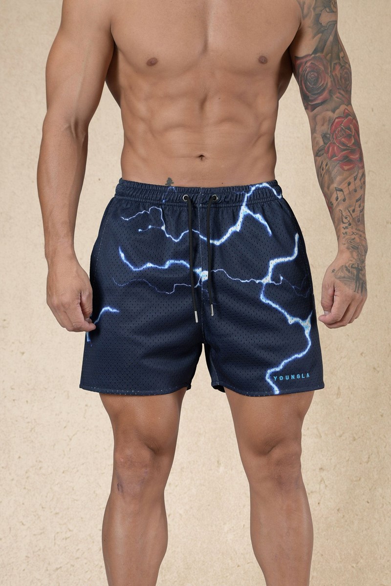 YoungLA 135 House Party Shorts Midnight Lightning | ABIEQ6921