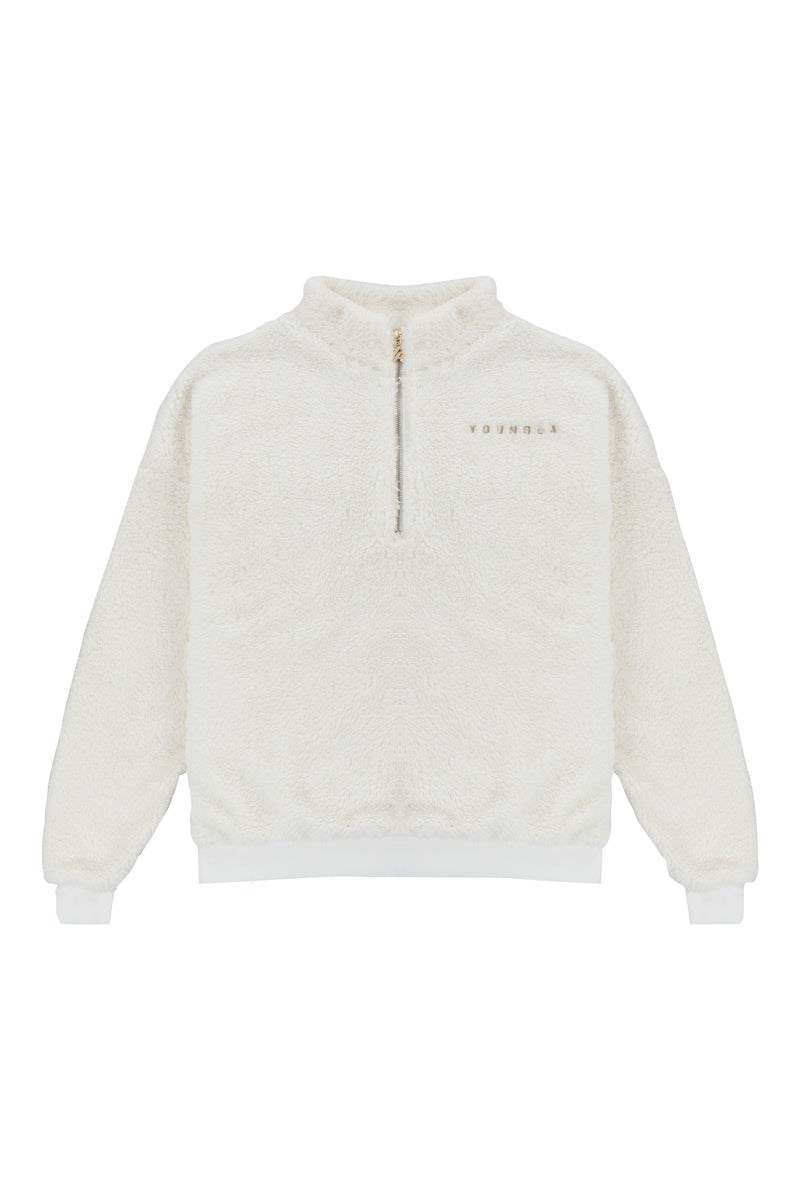 YoungLA 505 Quarter Zip Teddy Fleece Offwhite | ARFSO9824