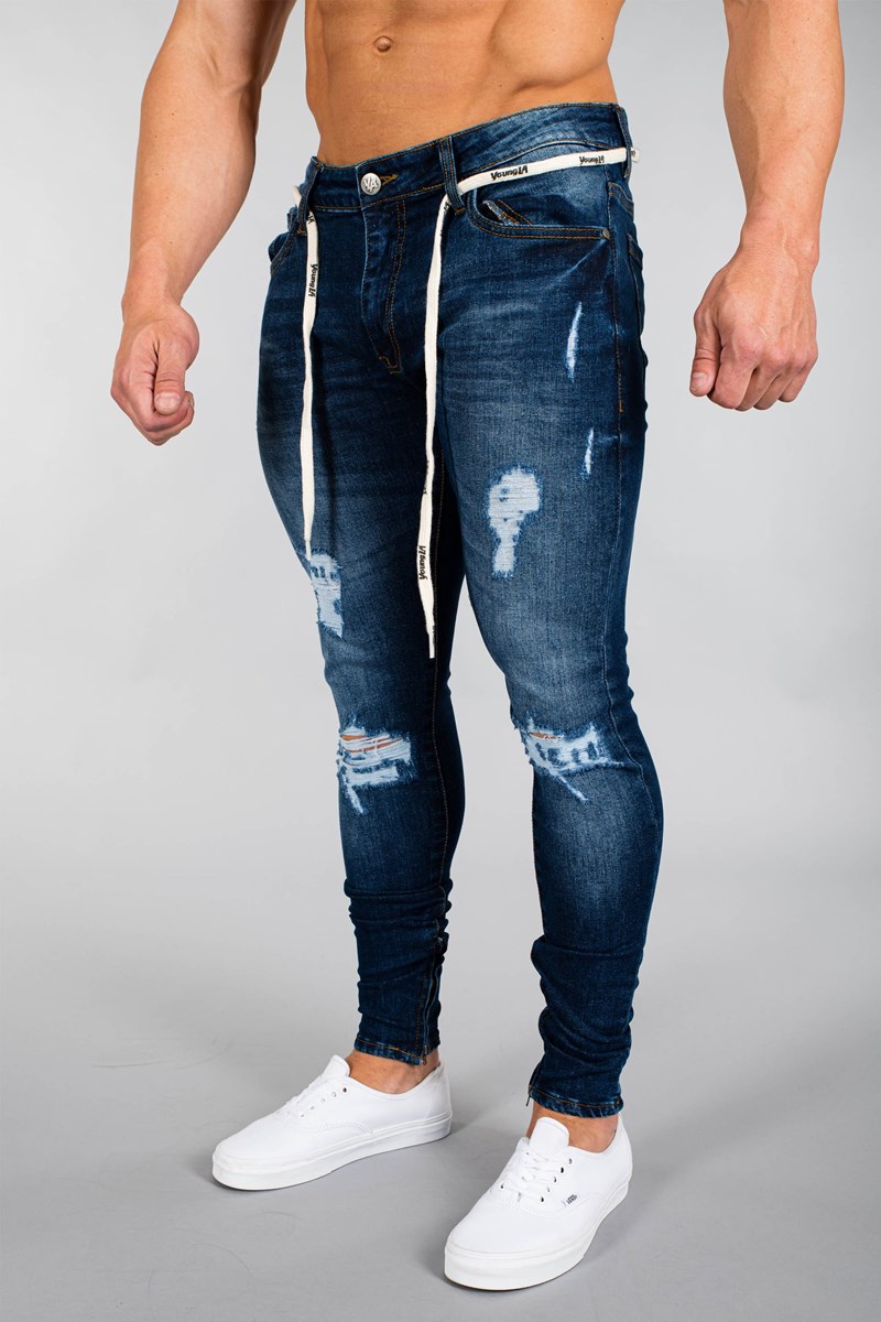 YoungLA 604 EXTRA DISTRESSED DENIM JEANS Sininen | AZXJY2519