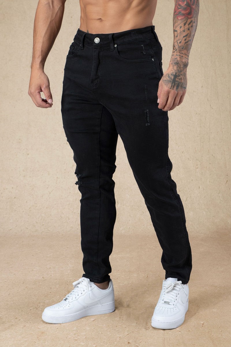 YoungLA 607 Tailored Slim Fit Jeans Mustat Pesu | VBEGQ0843