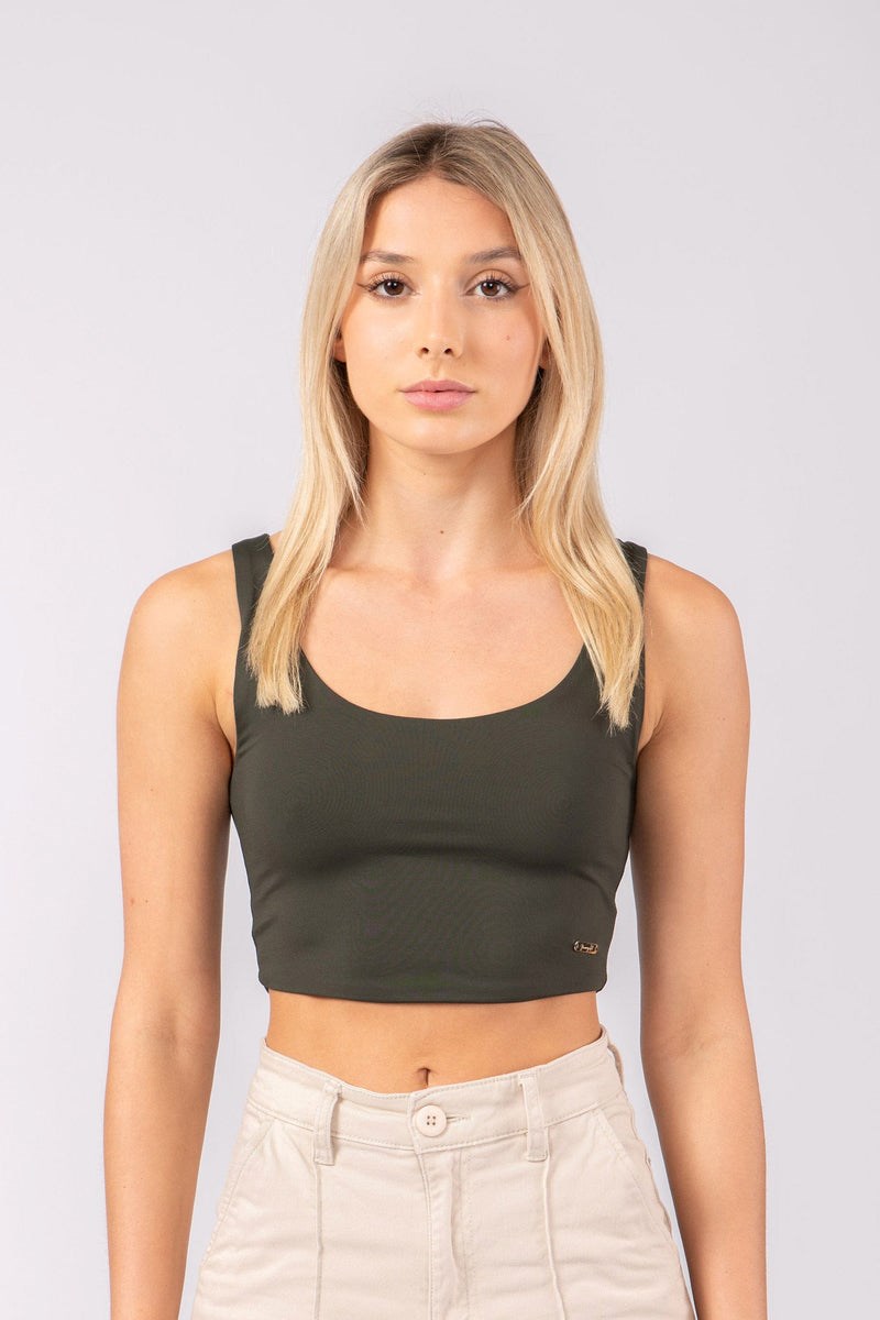 YoungLA W304 Scoop Neck Crop Tank Tummanoliivinvihreä | TDUYL8794