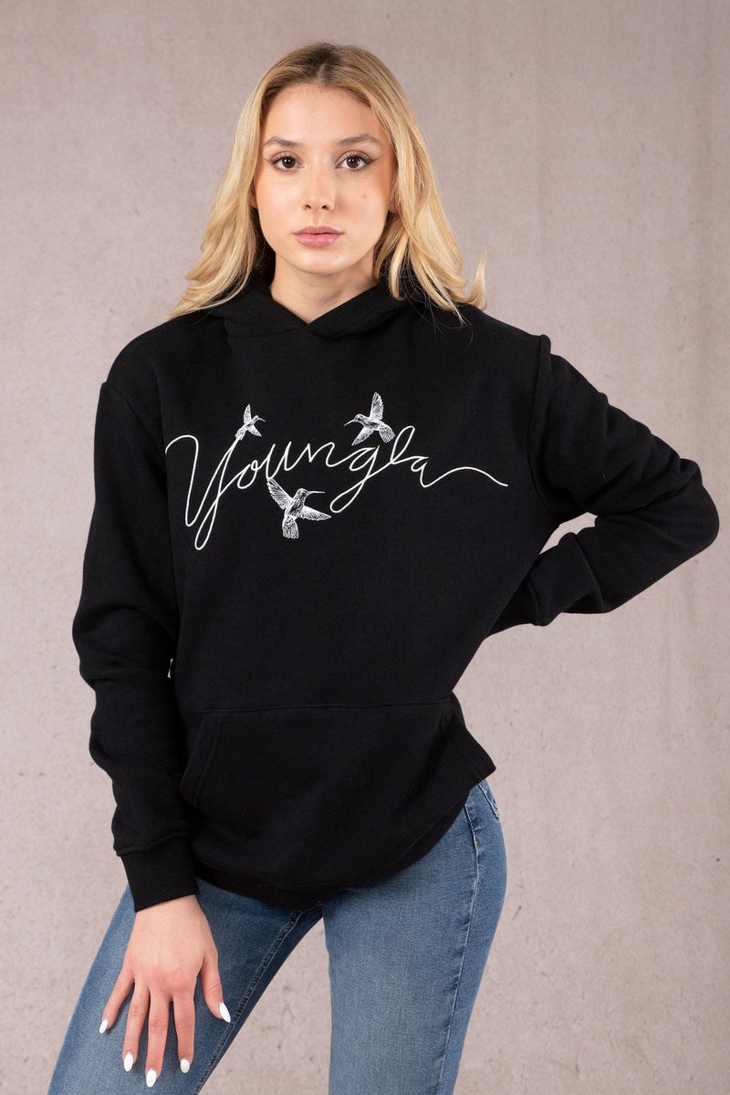 YoungLA W509 Hummingbird Oversized Hoodie Mustat | QLEWH8345