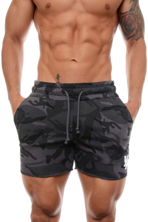 YoungLA 102 Bodybuilding French Terry Shorts Camo | TVAMK7293