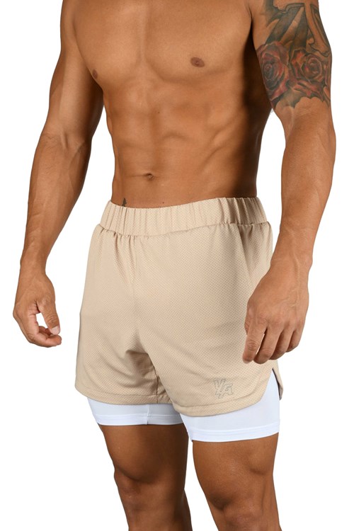 YoungLA 105 Compression Shorts 2.0 Beige/White | YXCBS9230