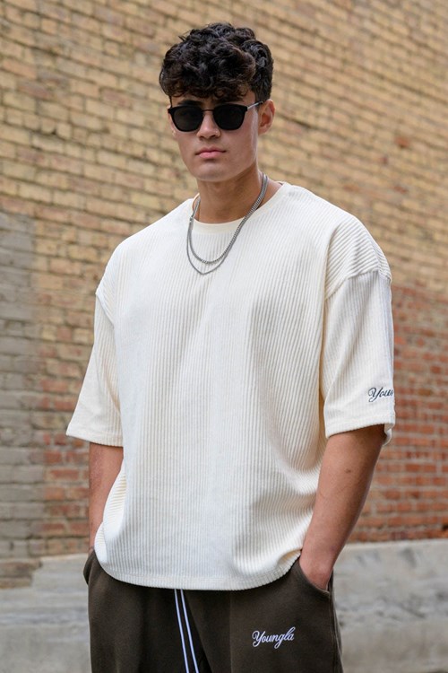 YoungLA 421 Corduroy Supersized Tees Off-White | KGWQJ6834