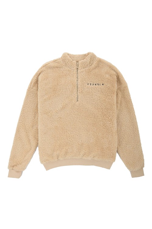 YoungLA 505 Quarter Zip Teddy Fleece Camel | HPQNV1984