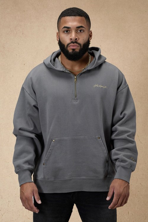 YoungLA 509 Rivet Quarter Zip Hoodie Harmaat Pesu | LPOYW0935