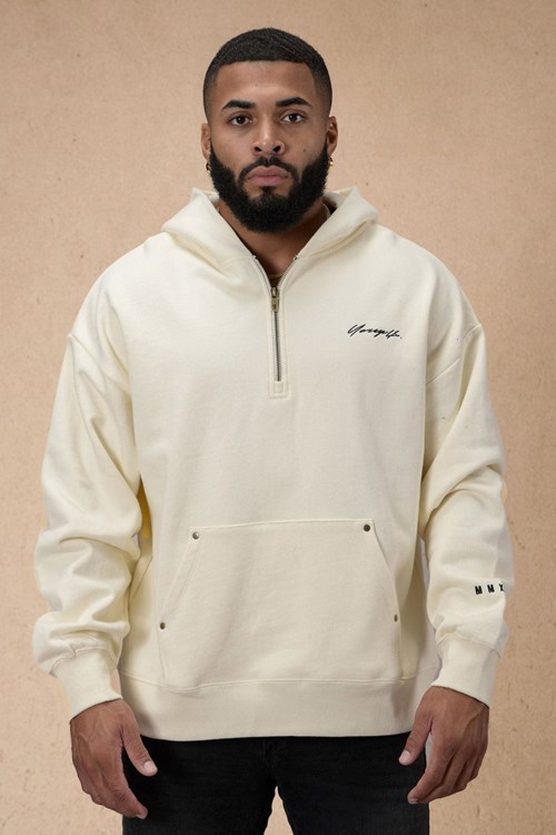 YoungLA 509 Rivet Quarter Zip Hoodie Off-White | FVWZH4671