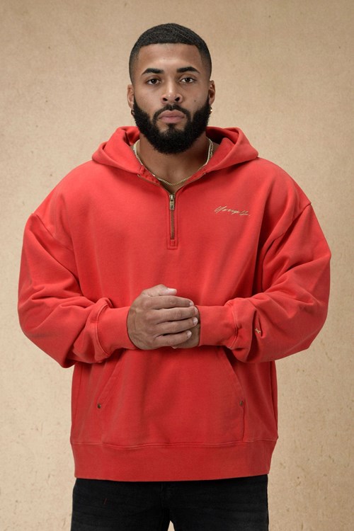 YoungLA 509 Rivet Quarter Zip Hoodie Punainen | AXWGO9314