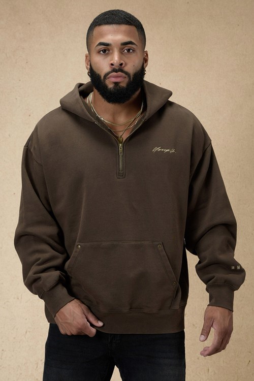 YoungLA 509 Rivet Quarter Zip Hoodie Ruskea Pesu | JFHIA3810