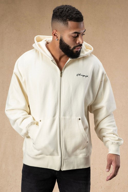 YoungLA 546 Rivet Zipup Hoodies Off-White | QGAFL0183