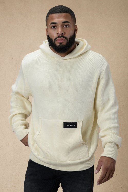 YoungLA 547 Mojave Neulottu Hoodies Off-White | YXIOW0428