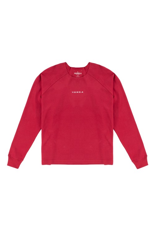 YoungLA 815 Raw Neck Cloud Longsleeves Tummanpunainen | UYKZO7024